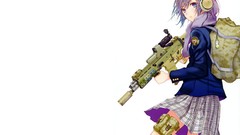 Weapons headphones silencer pink hair anime girls blue eyes 