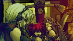 Weapons headphones tie white hair red eyes bows posters long 