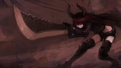 Weapons horns armor red eyes long hair anime girls black rock 