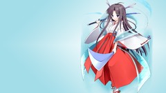 Weapons horns blue background Swords long hair anime girls blue 