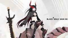 Weapons horns red eyes Swords chains long hair anime girls 