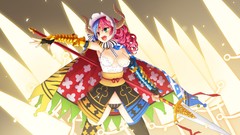 Weapons horns spears blue hair anime girls green eyes 