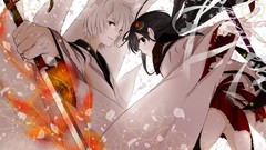 Weapons horns white hair Swords heterochromia inu x boku ss 