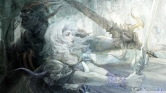 Weapons horns white hair Swords paladin artwork fantasy art 