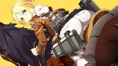 Weapons Horses Anime jackets blondes anime girls blue eyes 