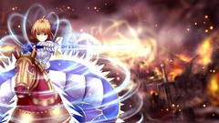 Weapons Horses Excalibur saber Swords blondes anime girls green 