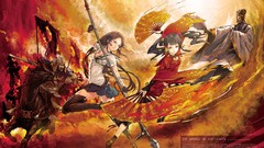 Weapons Horses Warriors fans spears skirts long hair anime 