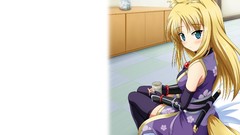 Weapons Katana Anime beds gloves kimono blondes elbows blush 
