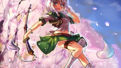 Weapons Katana anime girls konpaku youmu seifuku touhou cherry 