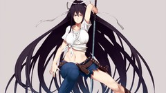 Weapons Katana Anime Swords long hair anime girls brunettes 
