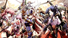 Weapons Katana armor white hair red eyes Swords blondes blue 