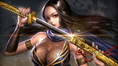 Weapons Katana black hair cleavage ninjas huge boobs