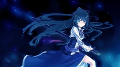 Weapons Katana blue hair anime girls blue eyes game cg Yamiyo 