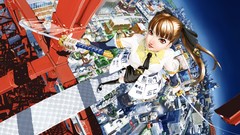 Weapons Katana brown red eyes gloves cities anime girls 