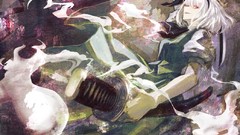 Weapons Katana dress ghosts white hair red eyes Swords bows 