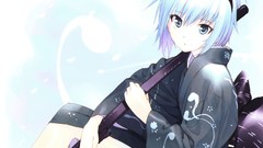 Weapons Katana dress ghosts white hair sitting kimono Swords 