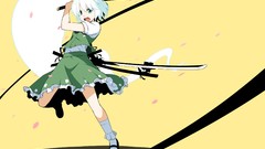 Weapons Katana dress ghosts white hair Swords anime girls blue 
