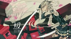 Weapons Katana dress white hair gloves Swords lanterns anime 