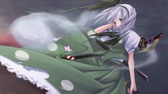 Weapons Katana dress white hair Swords schoolgirls green eyes 