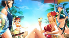 Weapons Katana glasses hats palm trees drinks red eyes Swords 