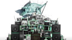 Weapons Katana glasses tie white background Flags suit Swords 