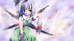 Weapons Katana gloves Swords short hair konpaku youmu gray hair 