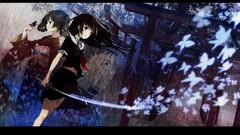 Weapons Katana kimono Swords anime girls school uniforms black 