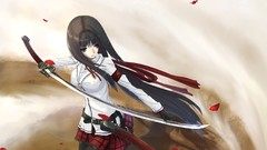 Weapons Katana long hair anime girls black hair black eyes 