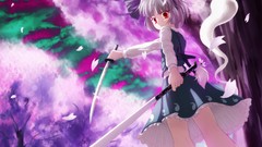 Weapons Katana red eyes anime girls short hair konpaku youmu 
