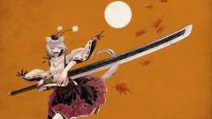 Weapons Katana red eyes anime girls touhou animal ears 