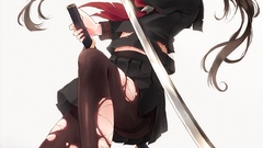 Weapons Katana red eyes Swords anime girls brunettes school 
