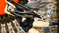 Weapons Katana red eyes Swords ornaments belts skirts long hair 