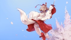 Weapons Katana running hats white hair Swords skirts short hair 