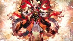 Weapons Katana samurai armor Swords blondes anime girls boots 