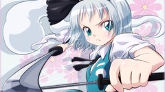 Weapons Katana Swords blue eyes short hair konpaku youmu gray 