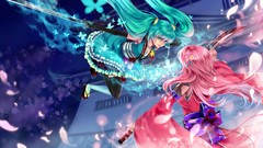 Weapons Katana Swords pink hair long hair hatsune miku vocaloid 