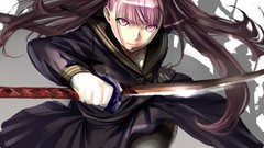 Weapons Katana Swords schoolgirls skirts long hair pink eyes 