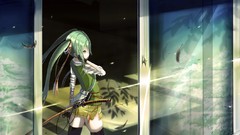 Weapons Katana Swords stockings long hair anime girls green 