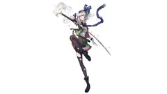 Weapons Katana tie white background white hair red eyes gloves 