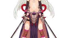 Weapons Katana white background armor white hair long hair 