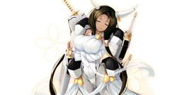 Weapons Katana white background horns Swords long hair anime 