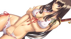 Weapons Katana white background navel Swords long hair 