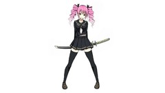 Weapons Katana white background navel Swords schoolgirls bows 