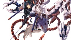 Weapons Katana white background Swords masks long hair anime 