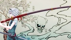 Weapons Katana white hair anime girls konpaku youmu touhou 