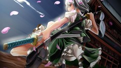 Weapons Katana white hair Swords short hair konpaku youmu 