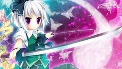 Weapons Katana white hair Swords short hair konpaku youmu 