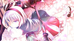 Weapons Katana white hair Swords short hair konpaku youmu 