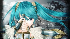 Weapons Knights armor Warriors Swords long hair blue eyes 