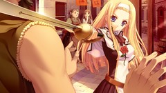 Weapons Knights Swords blondes long hair anime girls blue eyes